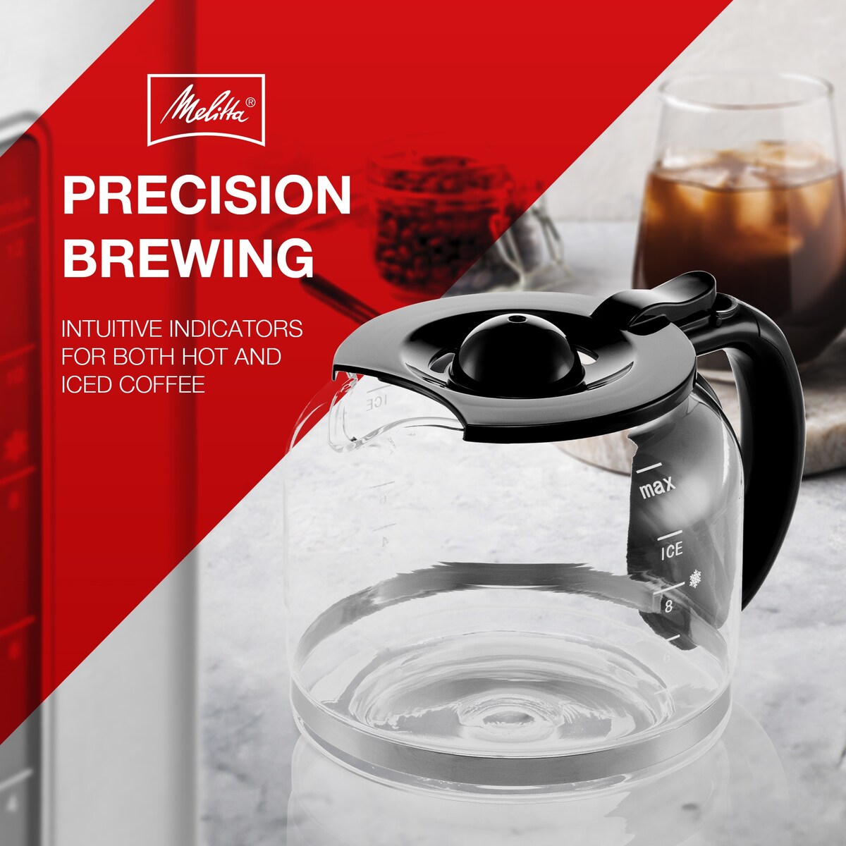 Melitta Aroma Tocco Plus 12-Tassen-Filterkaffeemaschine für Heiß- und Eiskaffee mit Glaskaraffe und Touch-Control-Display