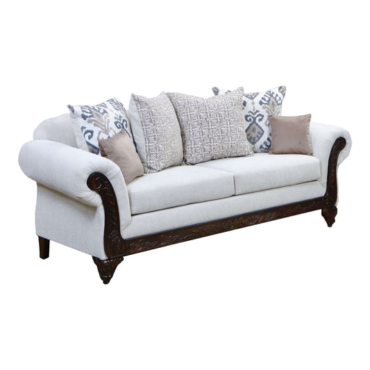 Mezia Sofa, Beige Chenille, Walnut Brown, 6 Accent Pillows, 94 Inch