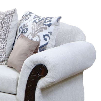 Mezia Sofa, Beige Chenille, Walnut Brown, 6 Accent Pillows, 94 Inch