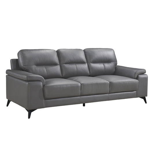Mica Sofa, Dark Gray Top Grain Leather Foam Cushions, 89 Inch