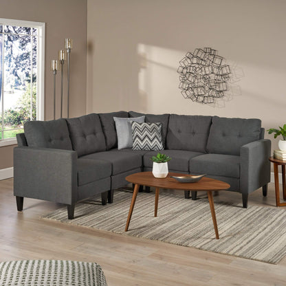 Mid-Century 5-Piece Modular Sectional Sofa with Button-Tufted Cushions for Living Room