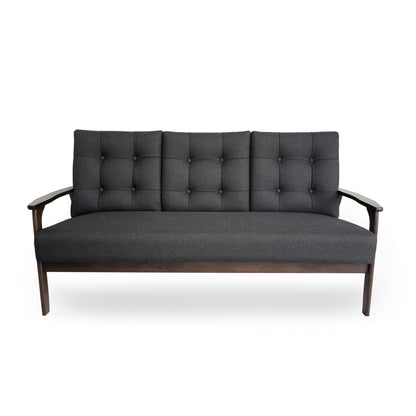 Mid Century 65.5 Button Tufted 3-seater Sofa with Rubberwood Legs for Living Room
