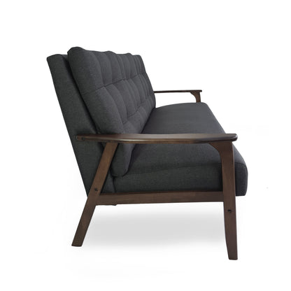 Mid Century Button Tufted 3-seater Sofa with Rubberwood Legs