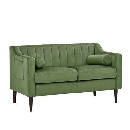 Mid Century Modern 55 Velvet Loveseat Chesterfield Upholstered Sofa with Wooden Frame and Pillows for Living Room