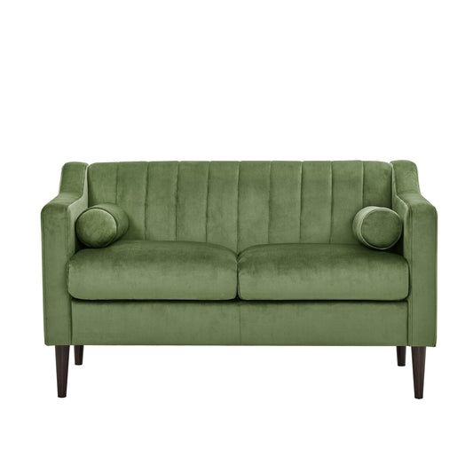 Mid Century Modern 55 Velvet Loveseat Chesterfield Upholstered Sofa with Wooden Frame and Pillows for Living Room