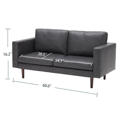 Mid Century Modern 65 Faux leather Loveseat Sofas Solid Wooden Frame and Padded Cushion for Living Room