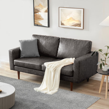 Mid Century Modern 65 Faux leather Loveseat Sofas Solid Wooden Frame and Padded Cushion for Living Room