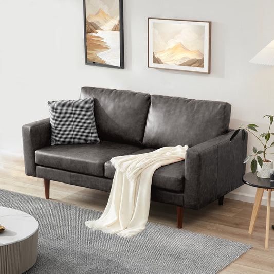 Mid Century Modern 65 Faux leather Loveseat Sofas Solid Wooden Frame and Padded Cushion for Living Room
