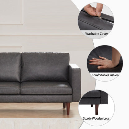 Mid Century Modern 65 Faux leather Loveseat Sofas Solid Wooden Frame and Padded Cushion for Living Room