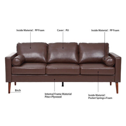 Mid Century Modern 76.7 PU 3-seater Sofa with iron wood structure for Living Room