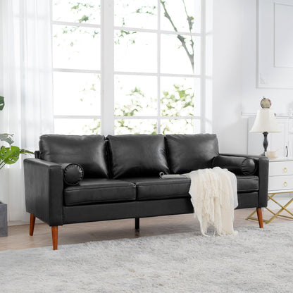 Mid Century Modern 76.7 PU 3-seater Sofa with iron wood structure for Living Room