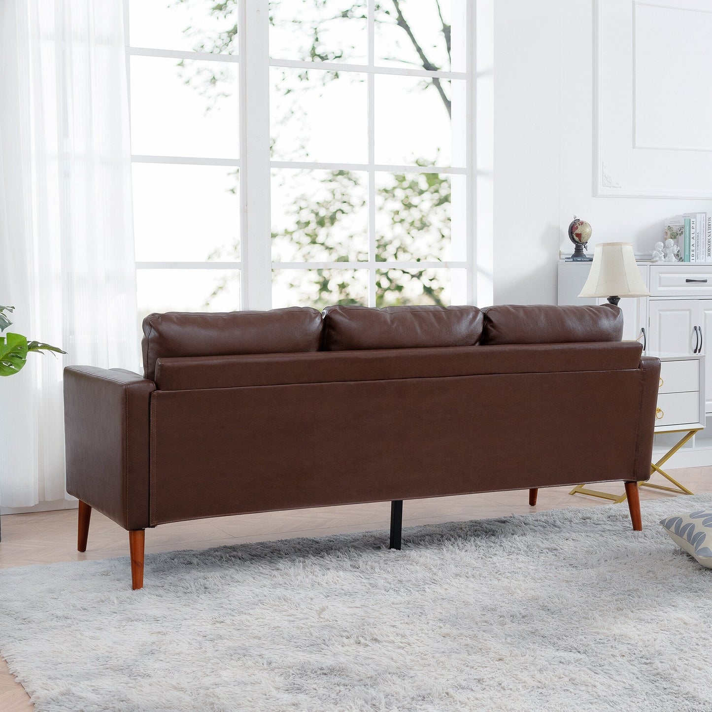 Mid Century Modern 76.7 PU 3-seater Sofa with iron wood structure for Living Room