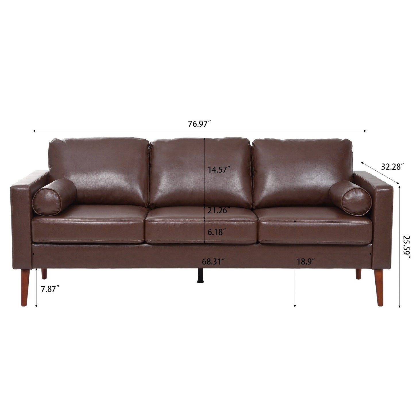Mid Century Modern 76.7 PU 3-seater Sofa with iron wood structure for Living Room