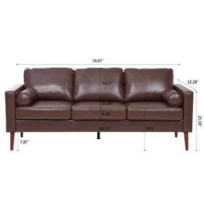 Mid Century Modern 76.7 PU 3-seater Sofa with iron wood structure for Living Room