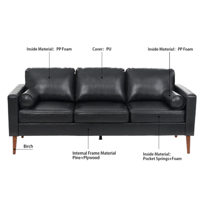 Mid Century Modern 76.7 PU 3-seater Sofa with iron wood structure for Living Room