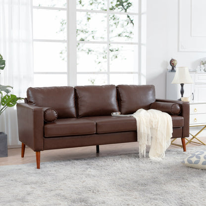 Mid Century Modern 76.7 PU 3-seater Sofa with iron wood structure for Living Room