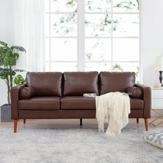 Mid Century Modern 76.7 PU 3-seater Sofa with iron wood structure for Living Room