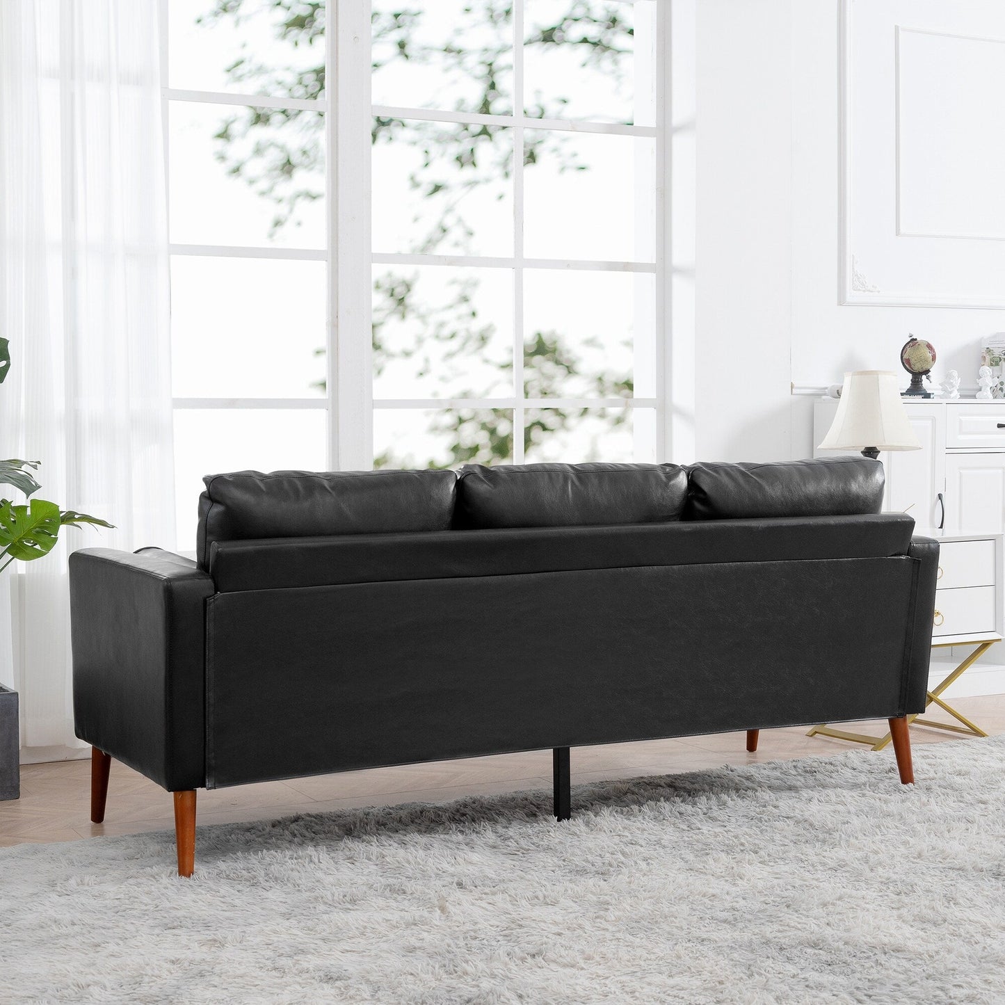 Mid Century Modern 76.7 PU 3-seater Sofa with iron wood structure for Living Room