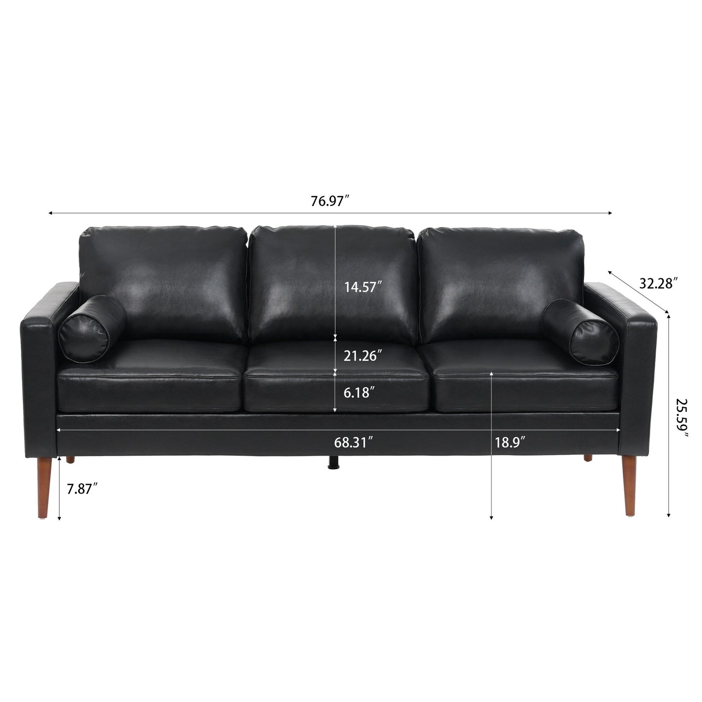 Mid Century Modern 76.7 PU 3-seater Sofa with iron wood structure for Living Room