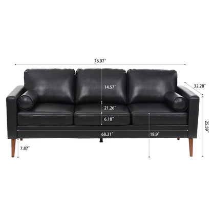 Mid Century Modern 76.7 PU 3-seater Sofa with iron wood structure for Living Room