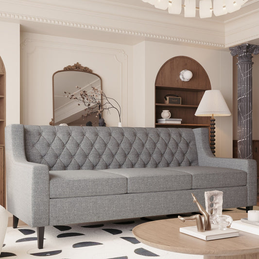 Mid Century Modern 78.75 Polyester 3-seater Sofa with Button Tufted Backrest and Comfy Cushion for Living Room