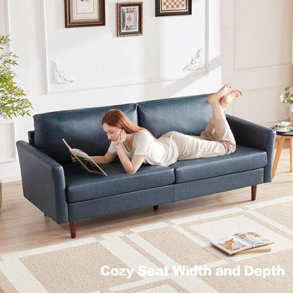Mid-Century Modern 80 Faux Leather 3-seater Sofa with Wood Legs and Padded Cushionsfor Living Room