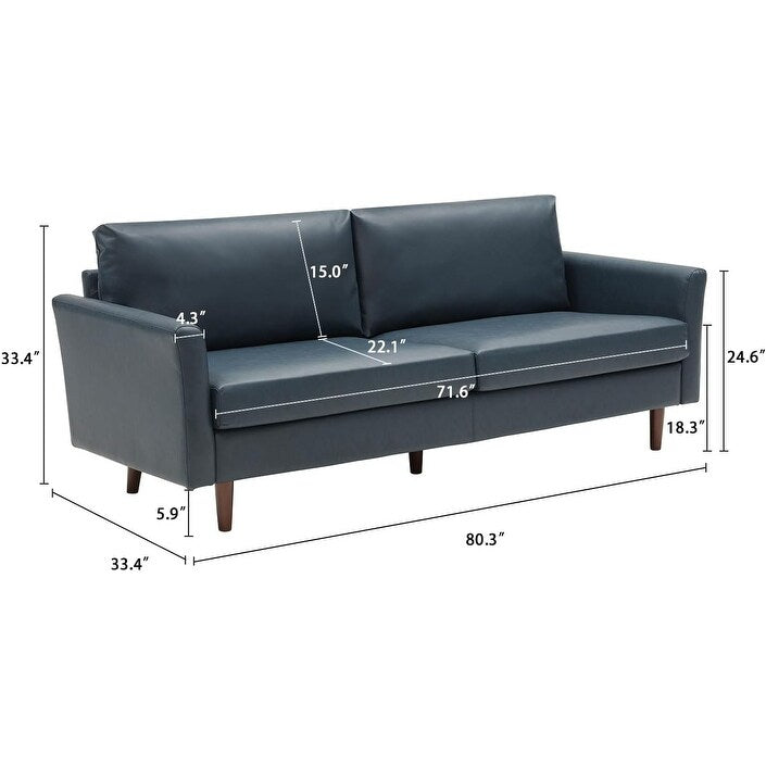 Mid-Century Modern 80 Faux Leather 3-seater Sofa with Wood Legs and Padded Cushionsfor Living Room