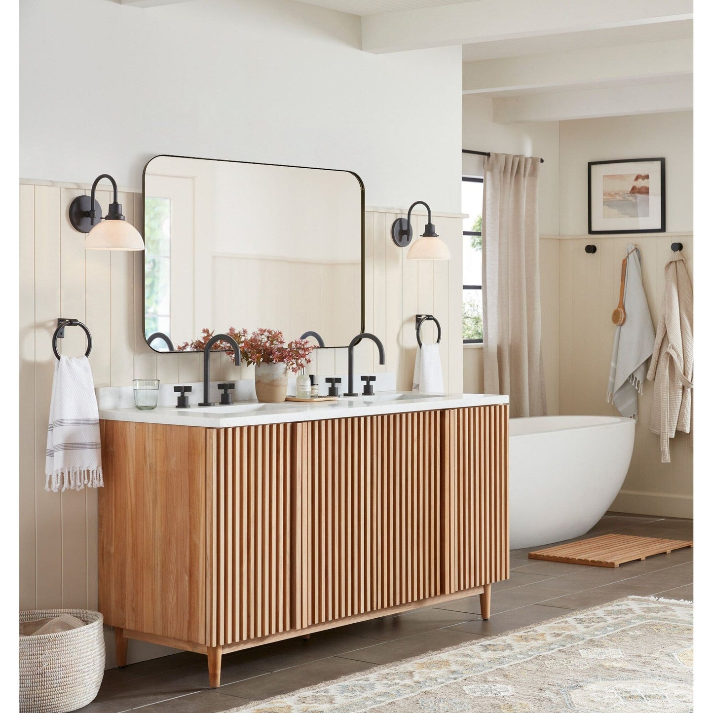 TEHOME Mid-Century Modern Chic Metall Abgerundete Wandspiegel
