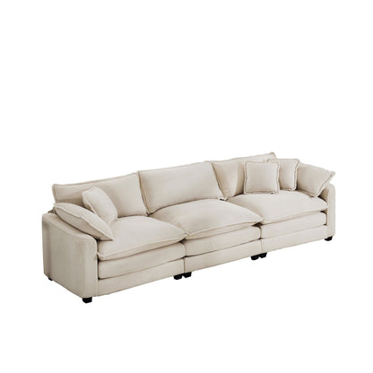 Mid-Century Modern Corduroy 3-Seater Modular Sectional Sofa with 2 Arm Pillows and 3 Throw Pillows for Living Room