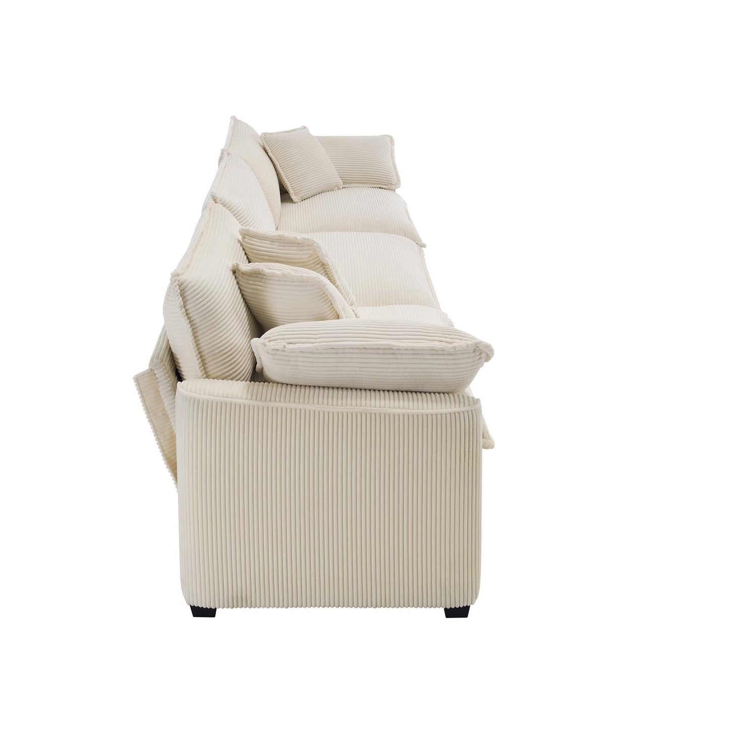 Mid-Century Modern Corduroy 3-Seater Modular Sectional Sofa with 2 Arm Pillows and 3 Throw Pillows for Living Room