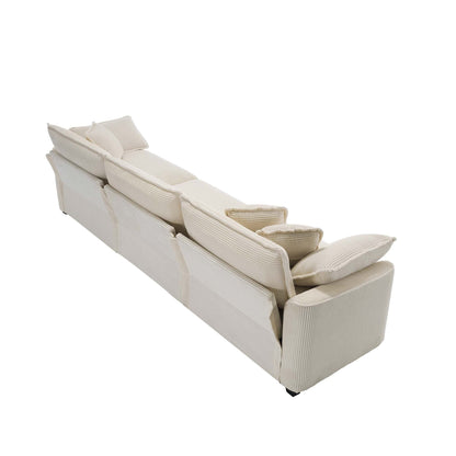 Mid-Century Modern Corduroy 3-Seater Modular Sectional Sofa with 2 Arm Pillows and 3 Throw Pillows for Living Room