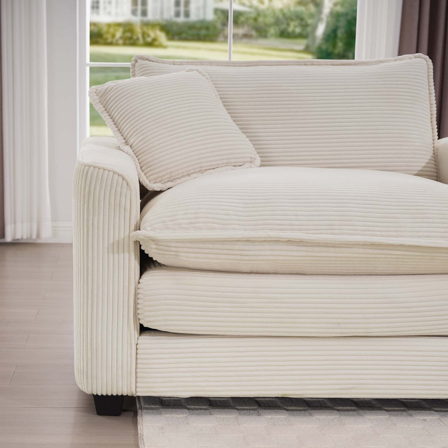 Mid-Century Modern Corduroy 3-Seater Modular Sectional Sofa with 2 Arm Pillows and 3 Throw Pillows for Living Room