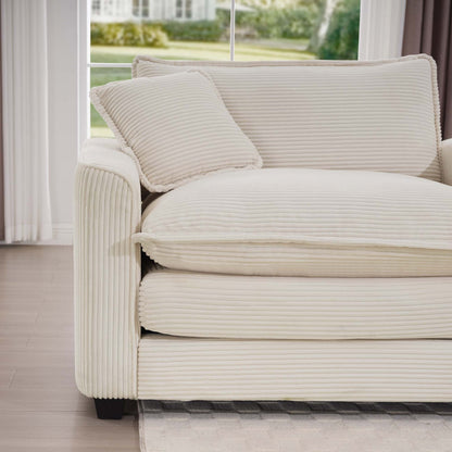 Mid-Century Modern Corduroy 3-Seater Modular Sectional Sofa with 2 Arm Pillows and 3 Throw Pillows for Living Room