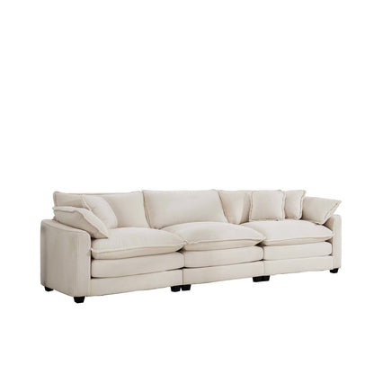 Mid-Century Modern Corduroy 3-Seater Modular Sectional Sofa with 2 Arm Pillows and 3 Throw Pillows for Living Room