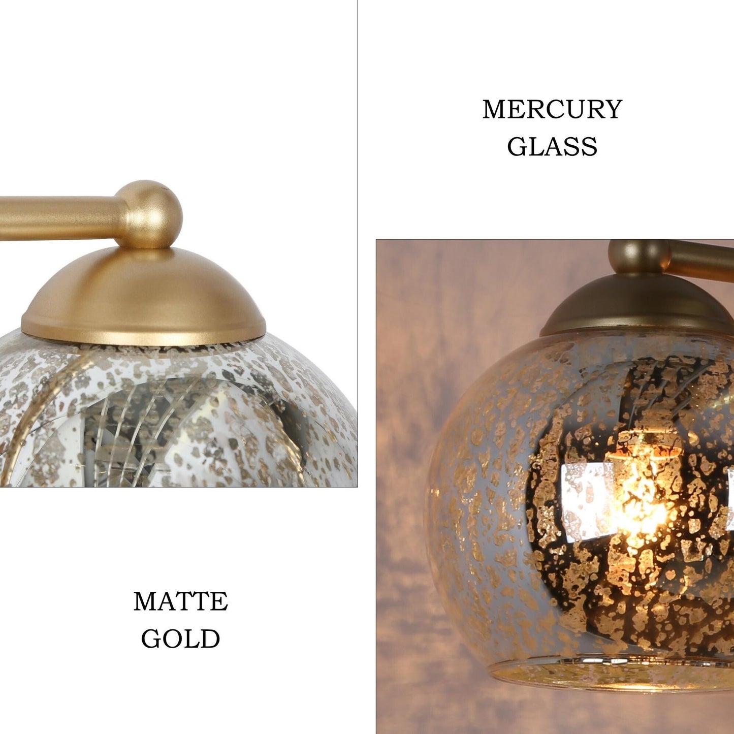 Moderne Badezimmer-Waschtischleuchte im Glamour-Gold-Stil aus der Mitte des Jahrhunderts, 3-flammige Wandleuchte mit Quecksilberglas – 21 L x 7 B x 8 H
