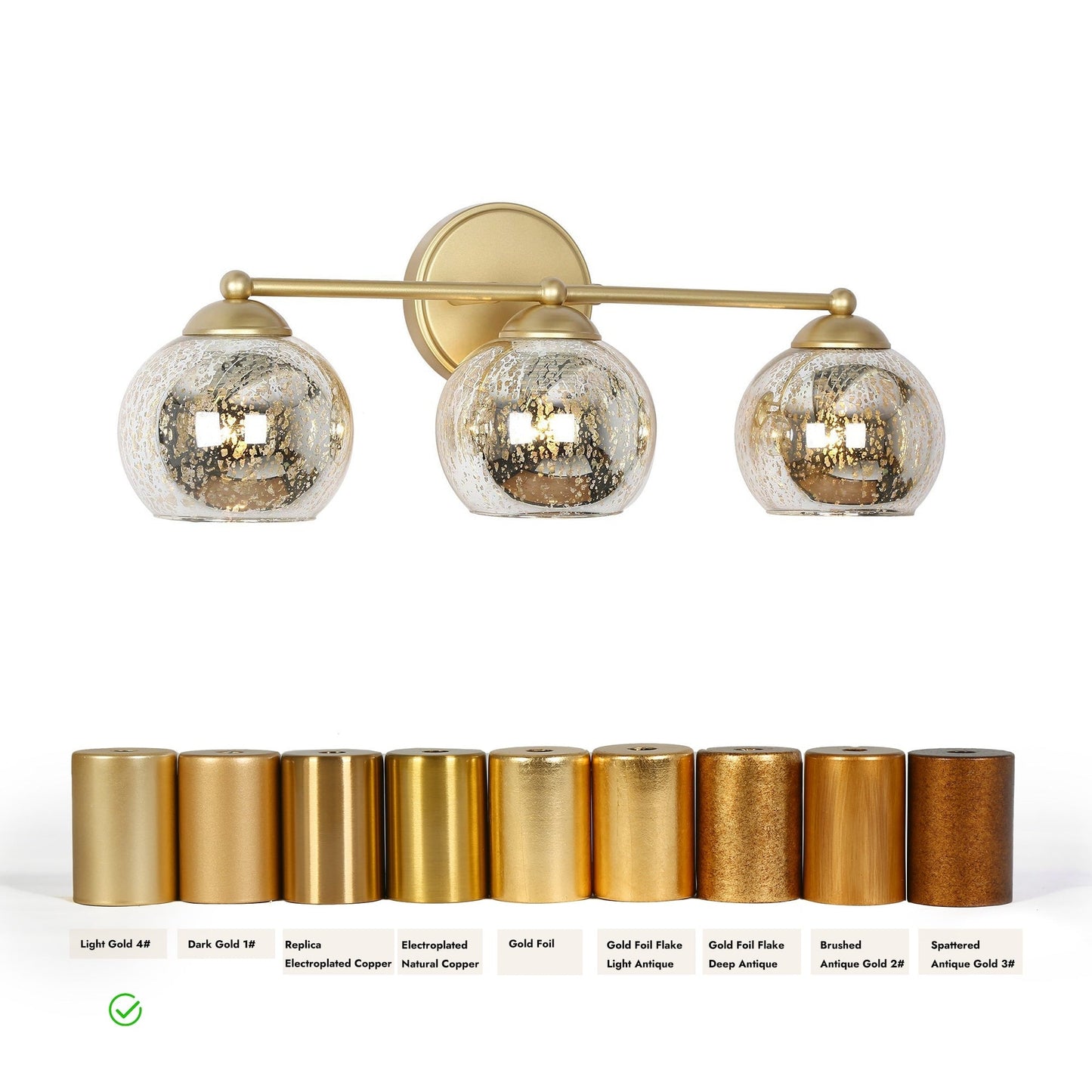 Moderne Badezimmer-Waschtischleuchte im Glamour-Gold-Stil aus der Mitte des Jahrhunderts, 3-flammige Wandleuchte mit Quecksilberglas – 21 L x 7 B x 8 H