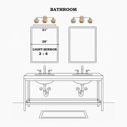 Moderne Badezimmer-Waschtischleuchte im Glamour-Gold-Stil aus der Mitte des Jahrhunderts, 3-flammige Wandleuchte mit Quecksilberglas – 21 L x 7 B x 8 H