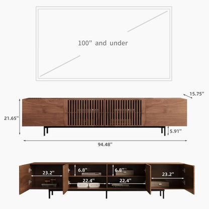 Mid-Century Modern TV-Ständer mit 4 Türen, Aufbewahrungsschränke, passend für Fernseher bis zu 100 Zoll, Entertainment-Center für das Wohnzimmer