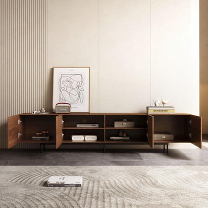 Mid-Century Modern TV-Ständer mit 4 Türen, Aufbewahrungsschränke, passend für Fernseher bis zu 100 Zoll, Entertainment-Center für das Wohnzimmer