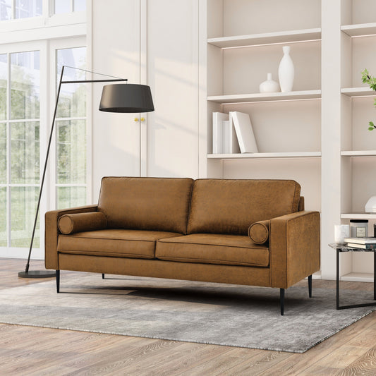 Mid-Century Modern Upholstered Loveseat Sofa with Pillows