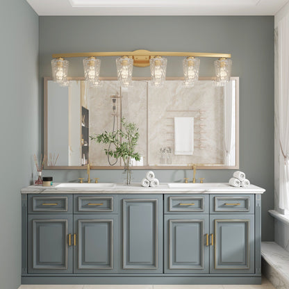 Modernes, dimmbares Badezimmer-Waschtischlicht mit 6 Lichtern und Kunstglas im Mid-Century-Stil – 51 Zoll