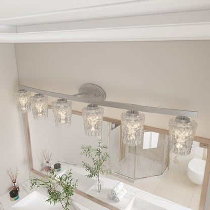 Modernes, dimmbares Badezimmer-Waschtischlicht mit 6 Lichtern und Kunstglas im Mid-Century-Stil – 51 Zoll