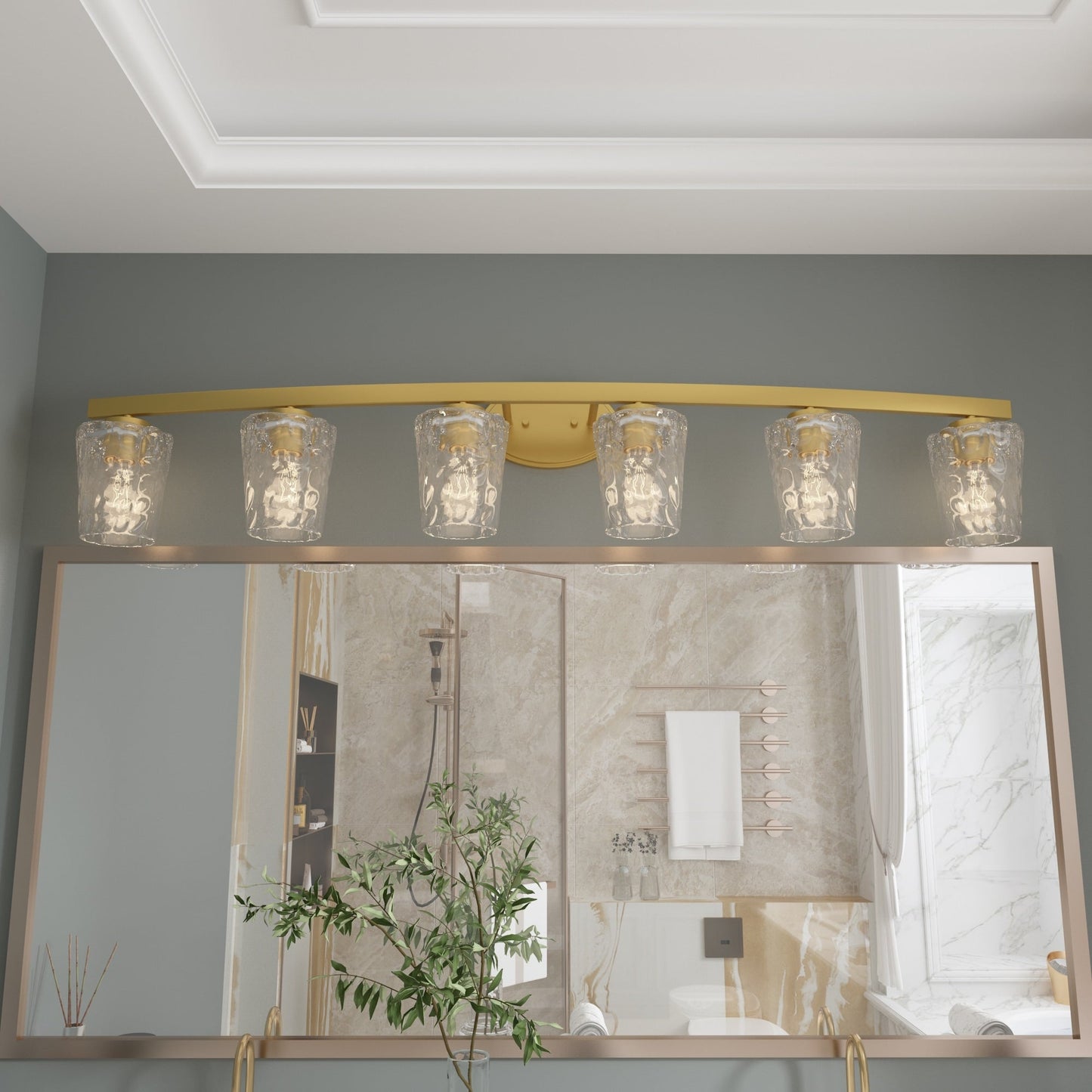 Modernes, dimmbares Badezimmer-Waschtischlicht mit 6 Lichtern und Kunstglas im Mid-Century-Stil – 51 Zoll