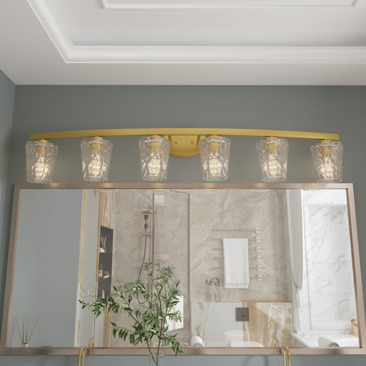 Modernes, dimmbares Badezimmer-Waschtischlicht mit 6 Lichtern und Kunstglas im Mid-Century-Stil – 51 Zoll