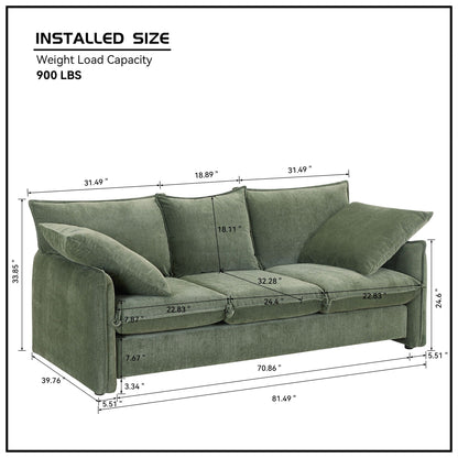 Mid-century Sofa 3 Seater Cozy Couch for Living room Apartment Lounge Bedroom