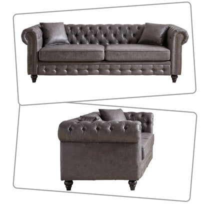 Mid-century vintage style standard tufted upholstered sofa with nailhead trim and wooden legs for living room malls
