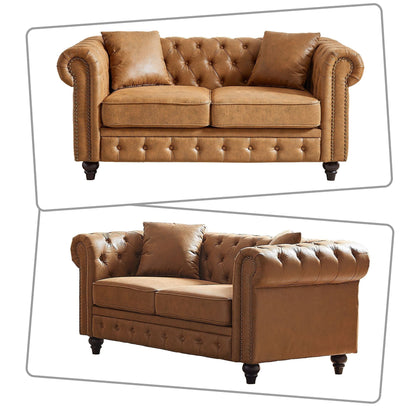 Mid-century vintage style standard tufted upholstered sofa with nailhead trim and wooden legs for living room malls