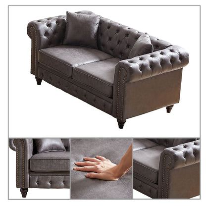 Mid-century vintage style standard tufted upholstered sofa with nailhead trim and wooden legs for living room malls