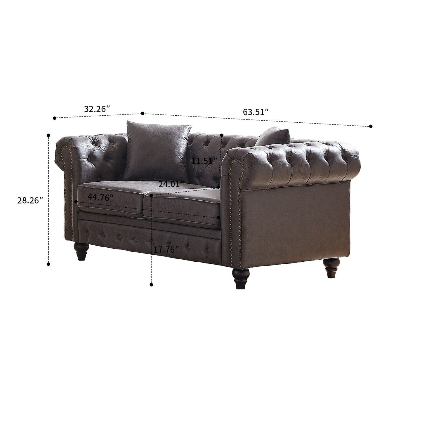 Mid-century vintage style standard tufted upholstered sofa with nailhead trim and wooden legs for living room malls
