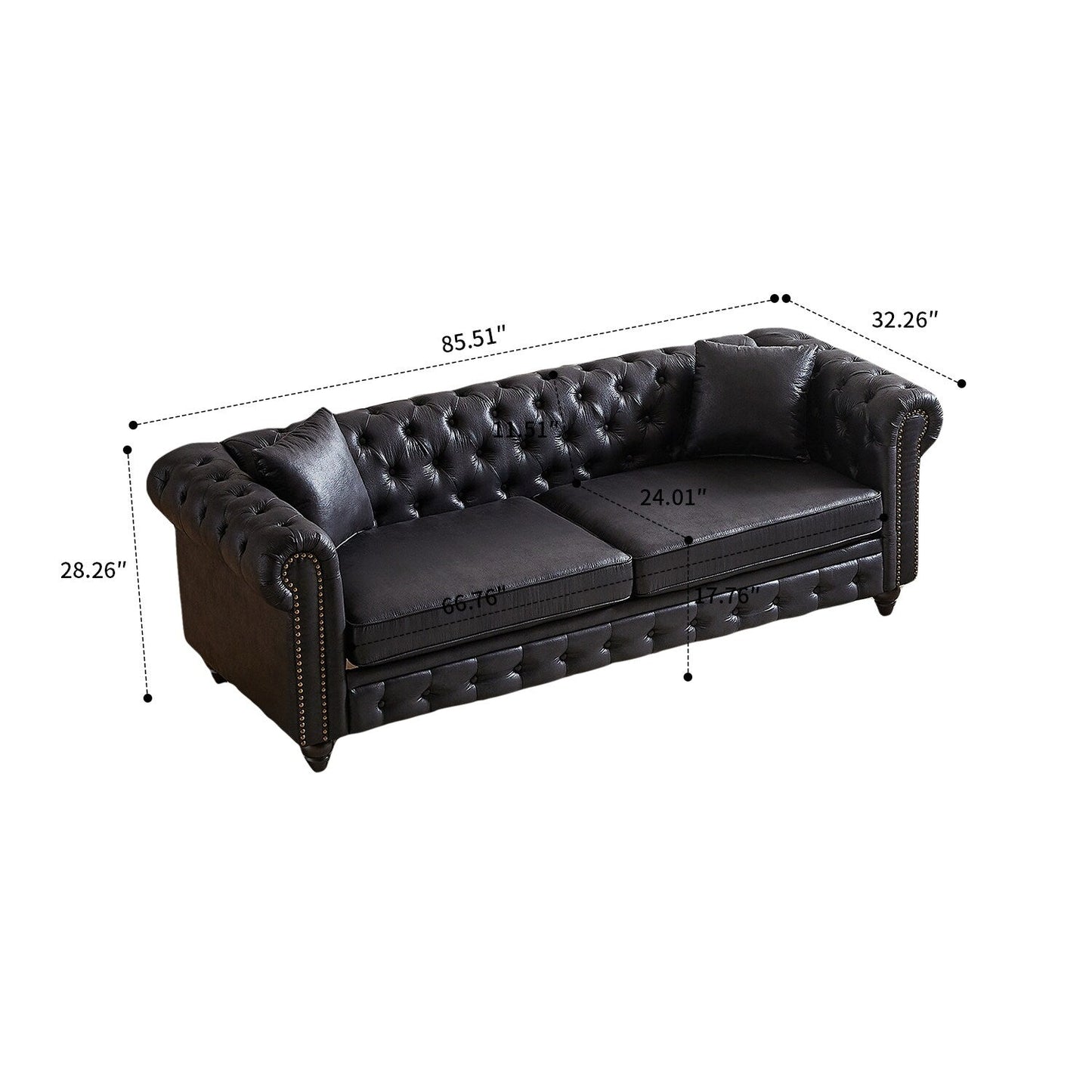 Mid-century vintage style standard tufted upholstered sofa with nailhead trim and wooden legs for living room malls